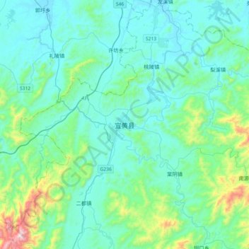 Topografische Karte 宜黄县, Höhe, Relief
