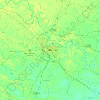 Topografische Karte Muzaffarpur, Höhe, Relief