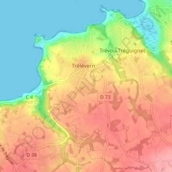 Topografische Karte Kergrec'h, Höhe, Relief