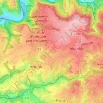 Topografische Karte Krähwinkel, Höhe, Relief