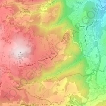 Topografische Karte Berzet, Höhe, Relief