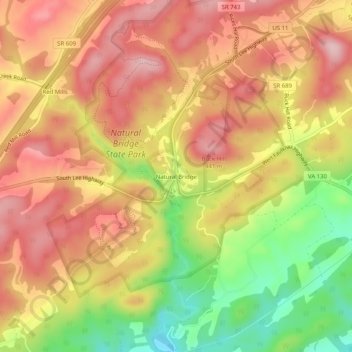 Topografische Karte Natural Bridge, Höhe, Relief