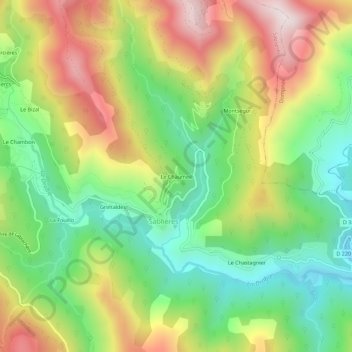 Topografische Karte Le Chaumeil, Höhe, Relief