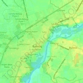 Topografische Karte Tibag, Höhe, Relief