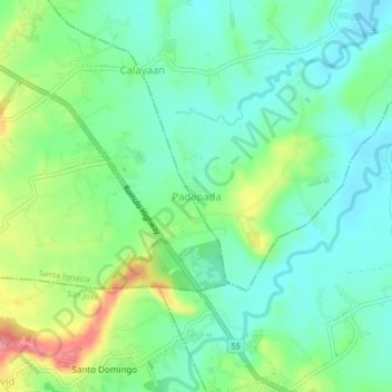 Topografische Karte Padapada, Höhe, Relief