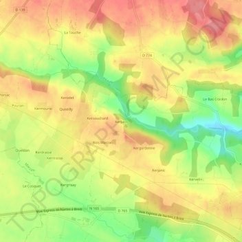 Topografische Karte Kerjuto, Höhe, Relief