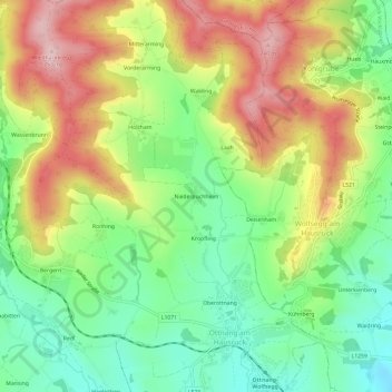 Topografische Karte Niederpuchheim, Höhe, Relief