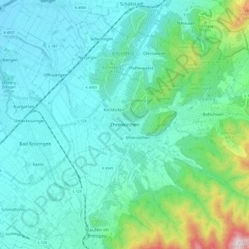 Topografische Karte Ehrenkirchen, Höhe, Relief