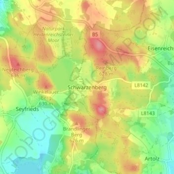 Topografische Karte Schwarzenberg, Höhe, Relief