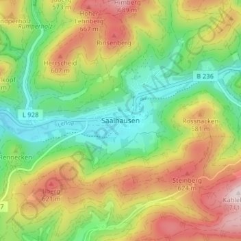 Topografische Karte Saalhausen, Höhe, Relief