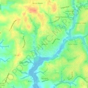 Topografische Karte The Links, Höhe, Relief