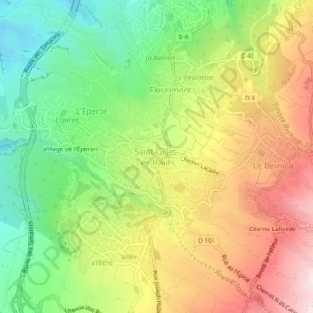 Topografische Karte Saint-Gilles-les-Hauts, Höhe, Relief