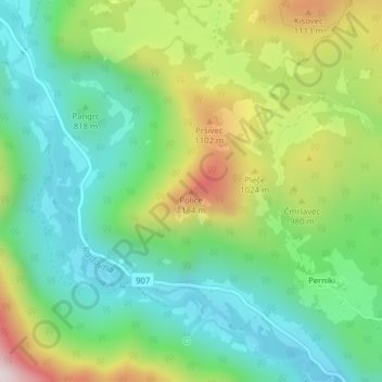 Topografische Karte Police, Höhe, Relief