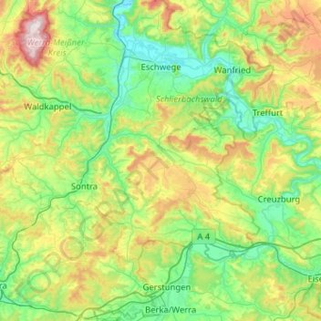 Topografische Karte Ringgau, Höhe, Relief