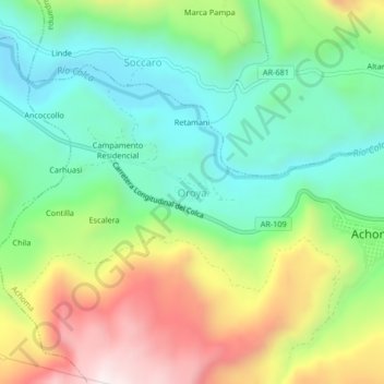 Topografische Karte Oroya, Höhe, Relief