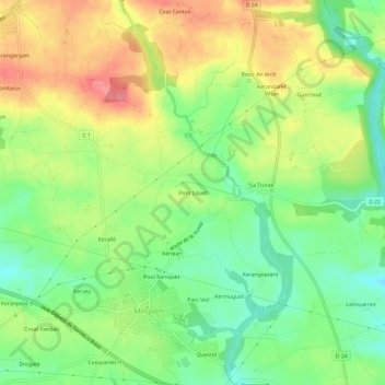 Topografische Karte Pont Louet, Höhe, Relief