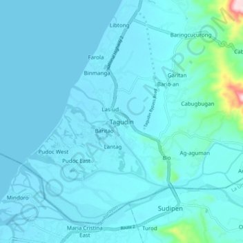 Topografische Karte Tagudin, Höhe, Relief