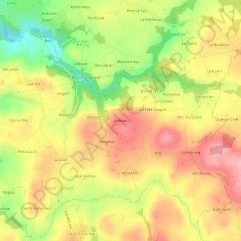 Topografische Karte Le Mont, Höhe, Relief
