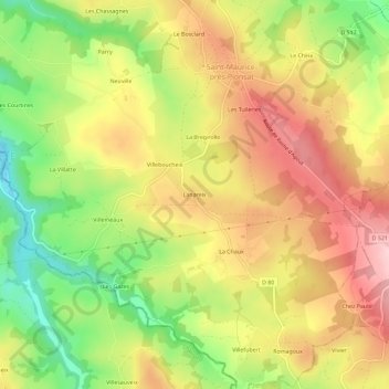 Topografische Karte Lanareix, Höhe, Relief