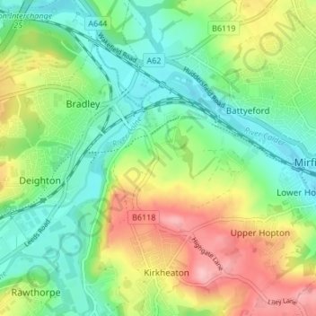 Topografische Karte Bog Green, Höhe, Relief