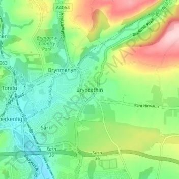 Topografische Karte Bryncethin, Höhe, Relief