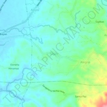 Topografische Karte Tugas, Höhe, Relief