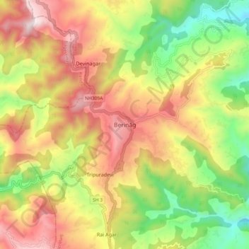 Topografische Karte Berināg, Höhe, Relief