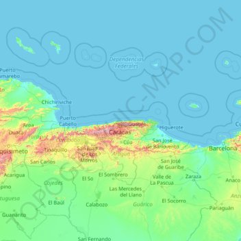 Topografische Karte Vargas, Höhe, Relief