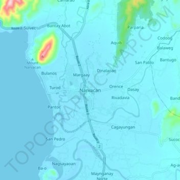 Topografische Karte Narvacan, Höhe, Relief