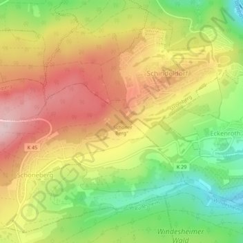 Topografische Karte "Schöner Berg", Höhe, Relief