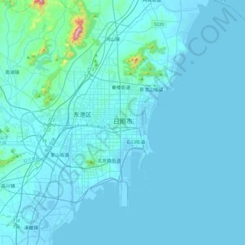 Topografische Karte 日照市, Höhe, Relief
