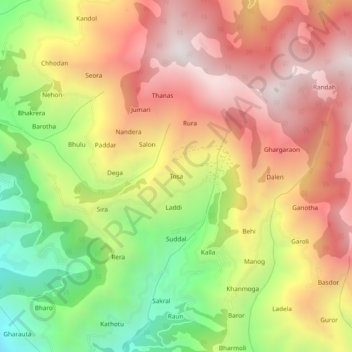 Topografische Karte Tosa, Höhe, Relief