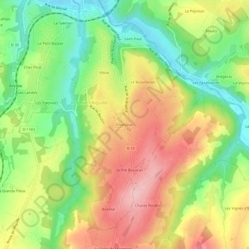 Topografische Karte Charroux, Höhe, Relief