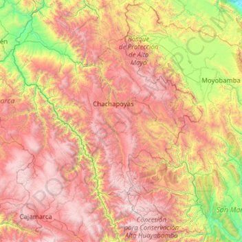 Topografische Karte Provincia de Chachapoyas, Höhe, Relief