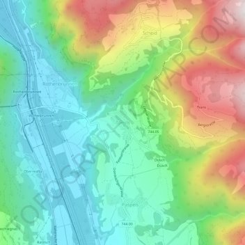 Topografische Karte Tomils, Höhe, Relief