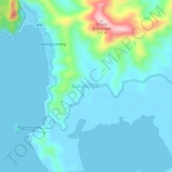 Topografische Karte Bulbulungan, Höhe, Relief