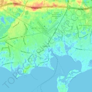 Topografische Karte Hyannis, Höhe, Relief