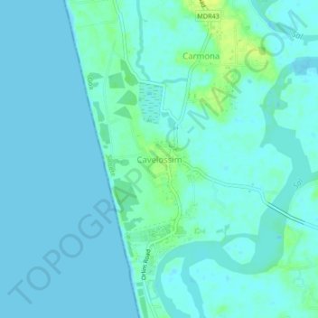 Topografische Karte Cavelossim, Höhe, Relief