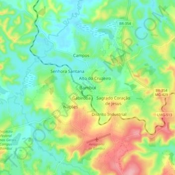 Topografische Karte Bambuí, Höhe, Relief