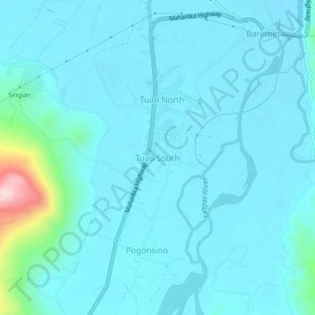Topografische Karte Tuao South, Höhe, Relief