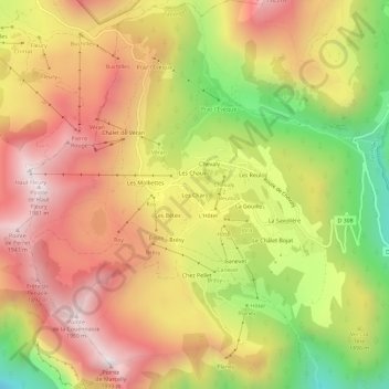 Topografische Karte Les Chars, Höhe, Relief