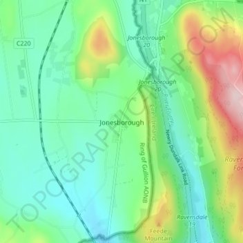 Topografische Karte Jonesborough, Höhe, Relief