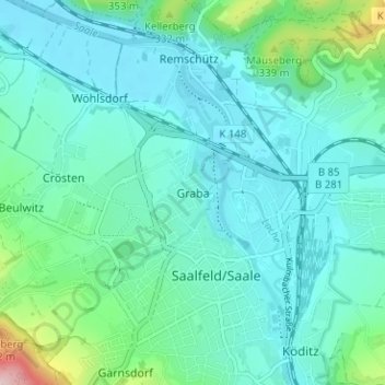 Topografische Karte Graba, Höhe, Relief