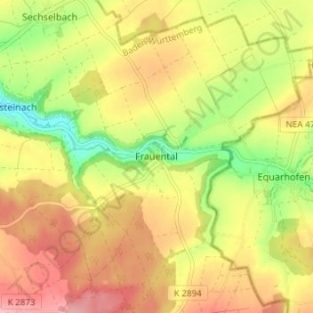 Topografische Karte Frauental, Höhe, Relief