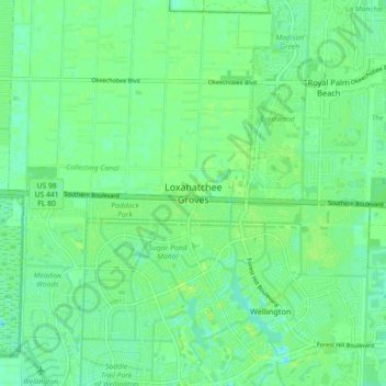 Topografische Karte Loxahatchee Groves, Höhe, Relief