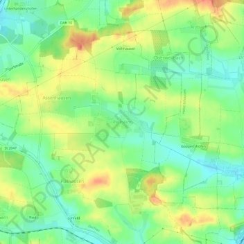 Topografische Karte Pellheim, Höhe, Relief