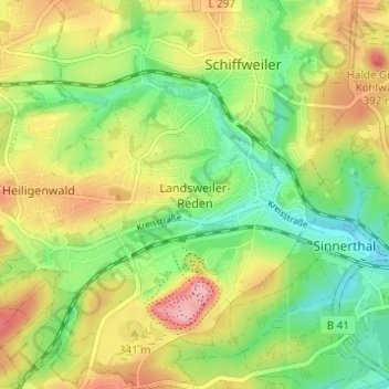 Topografische Karte Landsweiler-Reden, Höhe, Relief