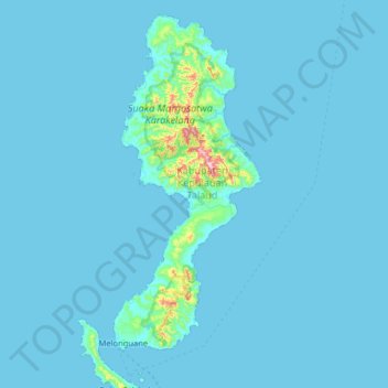 Topografische Karte Pulau Karakelong, Höhe, Relief