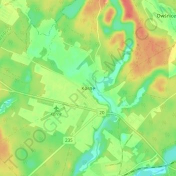 Topografische Karte Korne, Höhe, Relief