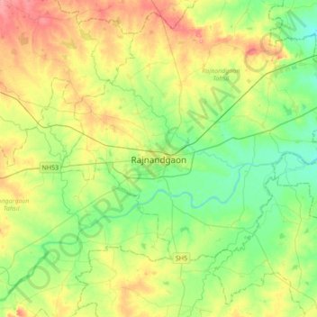 Topografische Karte Rajnandgaon, Höhe, Relief
